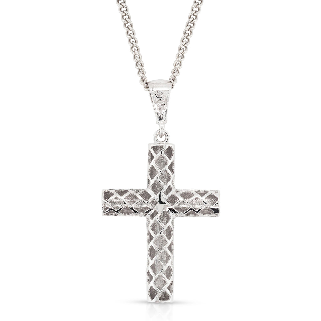 9ct White Gold 20mm Reversible Mesh Look Cross Pendant