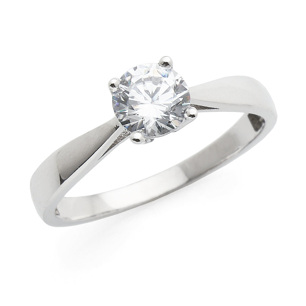 9ct White Gold Cubic Zirconia 6mm Solitaire Ring