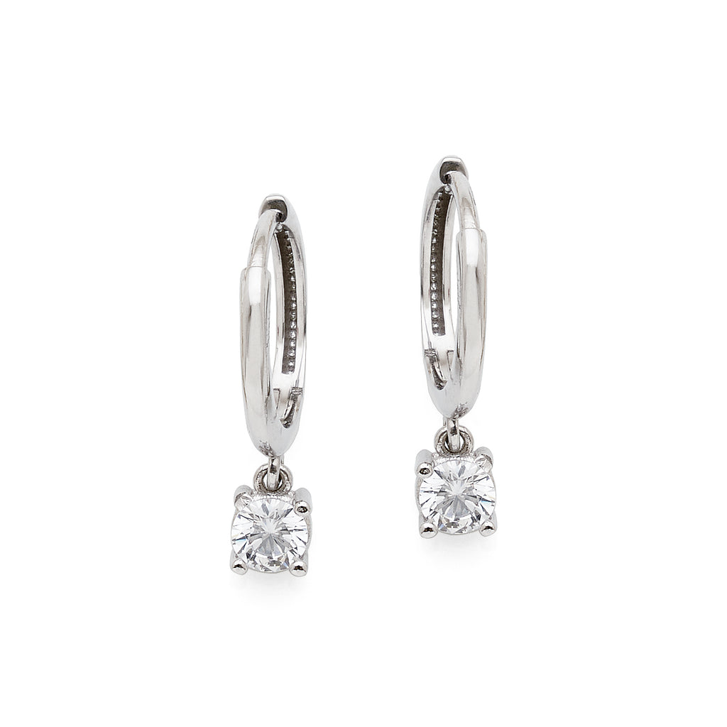 9ct White Gold Huggie Earring With Hanging Cubic Zirconia