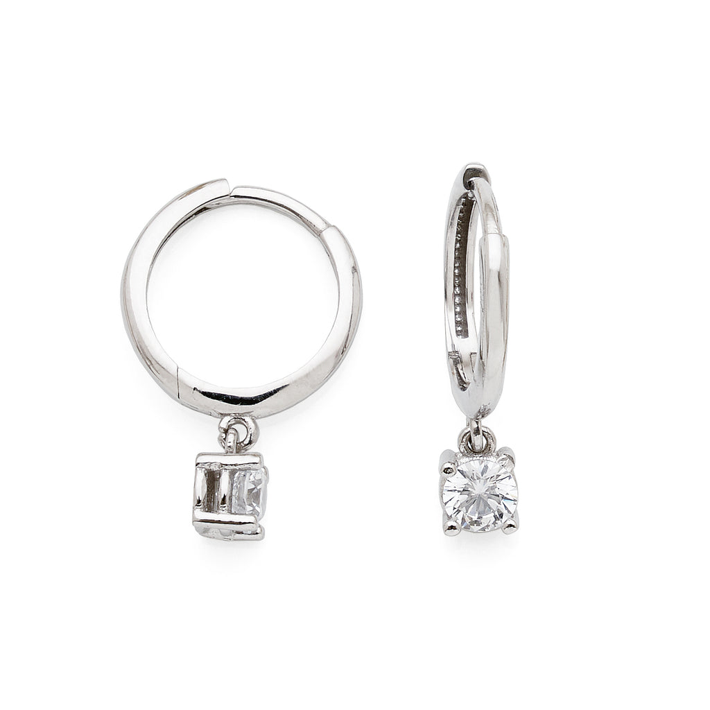 9ct White Gold Huggie Earring With Hanging Cubic Zirconia