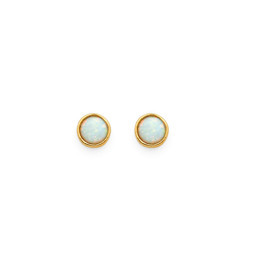 9ct Yellow Gold Round Opal Look Bezel Set Stud Earrings