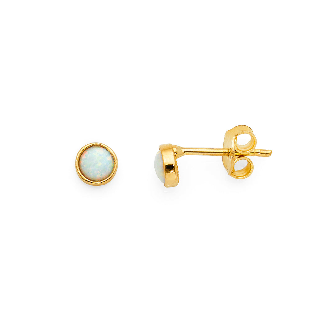 9ct Yellow Gold Round Opal Look Bezel Set Stud Earrings