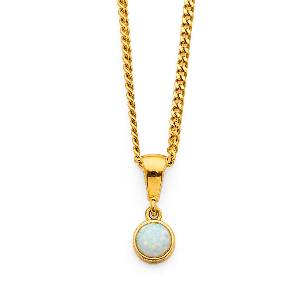 9ct Yellow Gold Round Opal Look Bezel Set Pendant