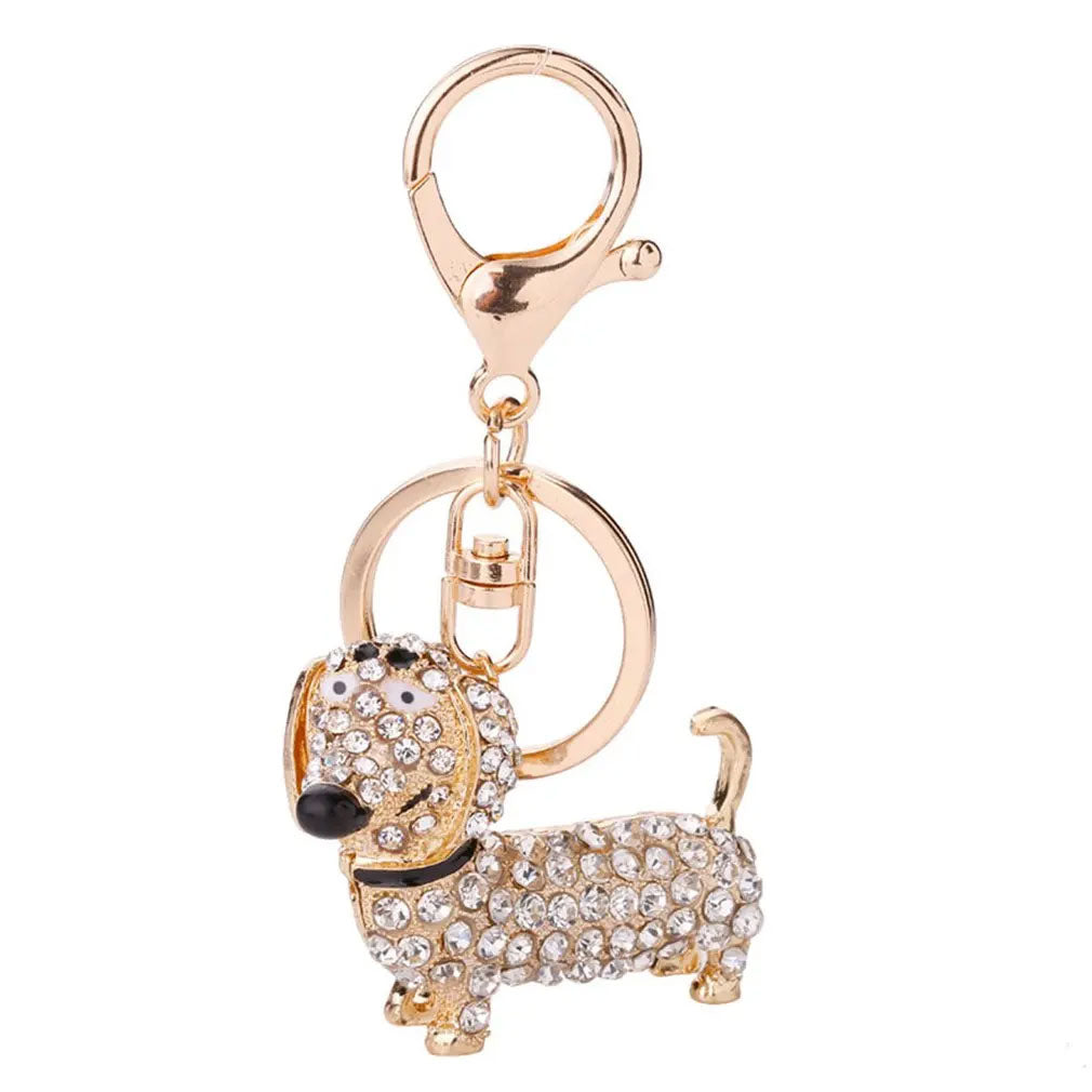 Gold Tone Dachshund Crystal Set Key Ring PKR63