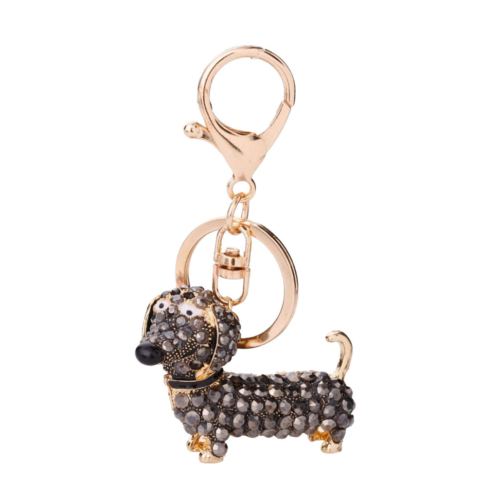 Gold Tone Black Crystal Dachshund Sausage Dog Key Chain