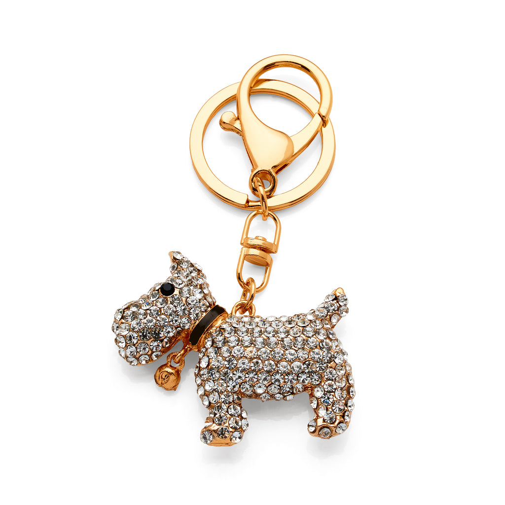 Gold Tone Crystal Set Terrier Dog Keyring PKR65