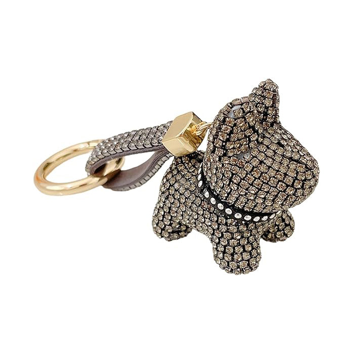 Gold Tone Black Crystal Puppy Key Chain