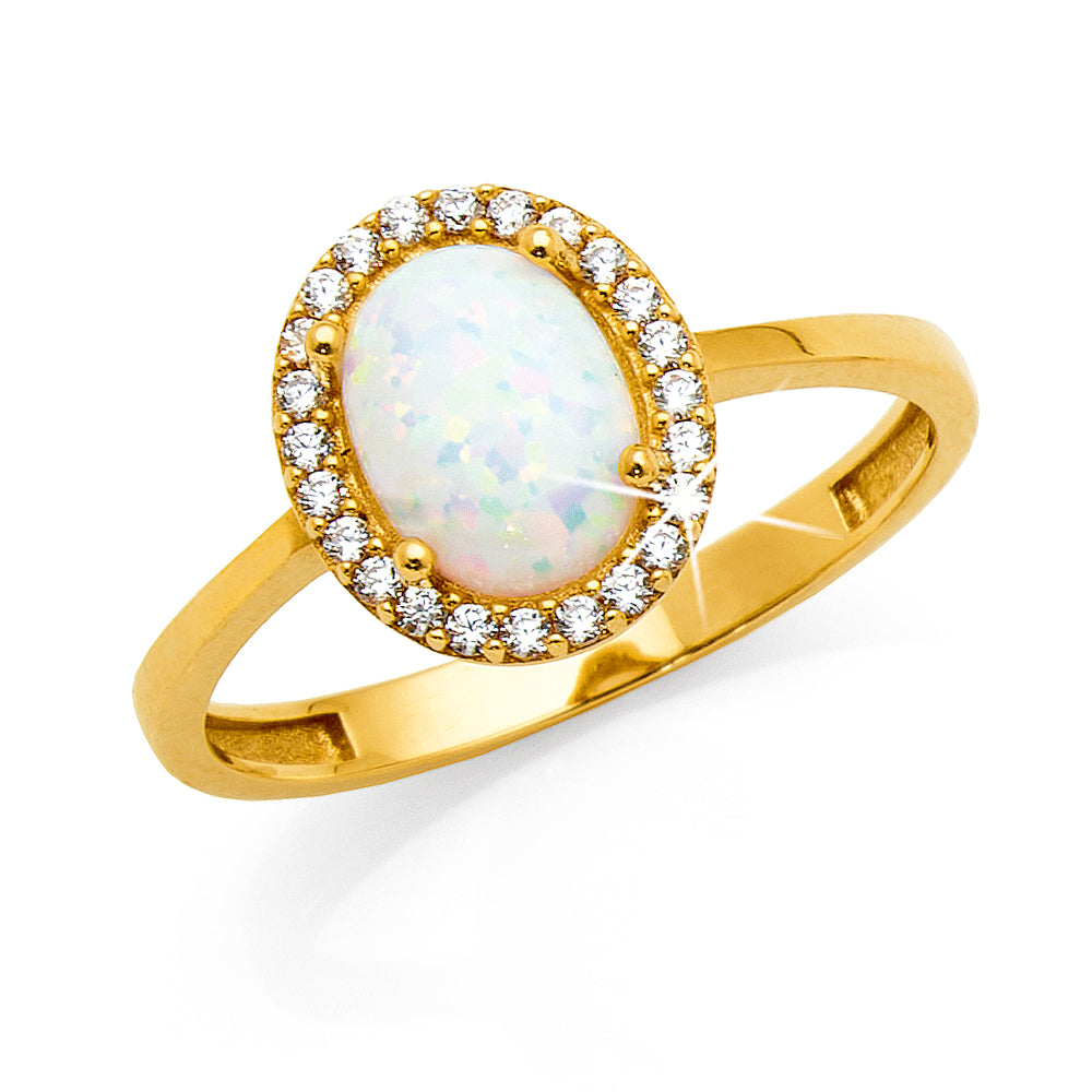 9ct Yellow Gold Cubic Zirconia & White Opal Look Ring