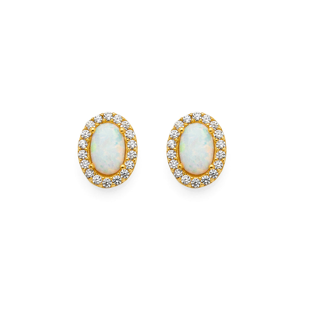 9ct Yellow Gold Cubic Zirconia & White Opal Look Stud Earrin