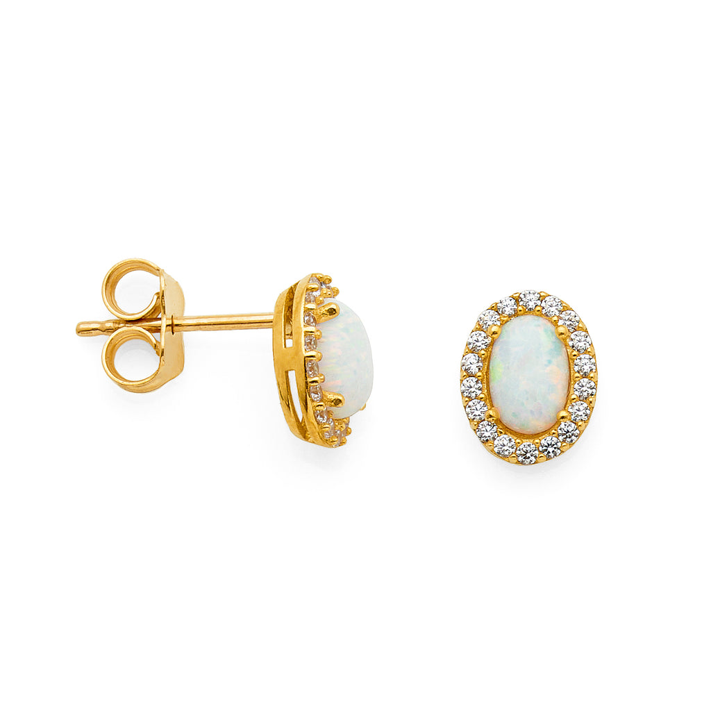 9ct Yellow Gold Cubic Zirconia & White Opal Look Stud Earrin