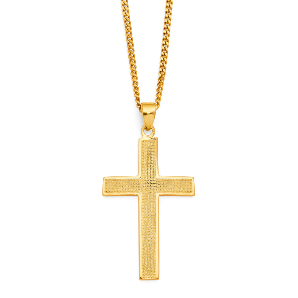 9ct Yellow Gold Reversible Dotted Pattern 27mm Cross Pendant