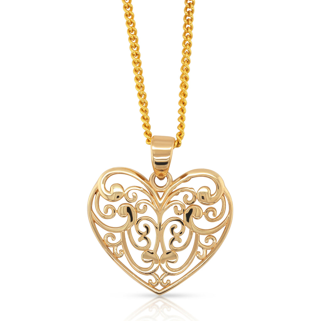 9ct Yellow Gold Open Filigree Heart Pendant