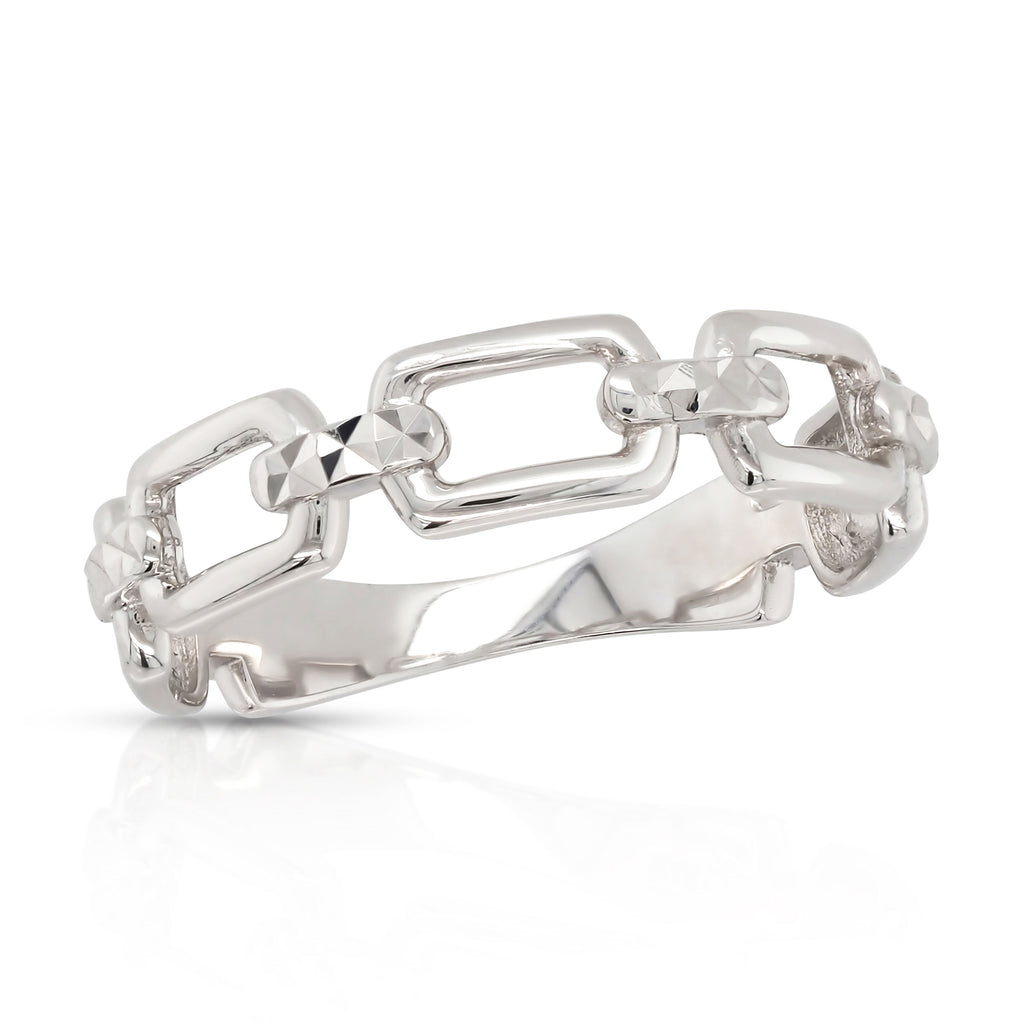 9ct White Gold Open Rectangle Chain Link Ring