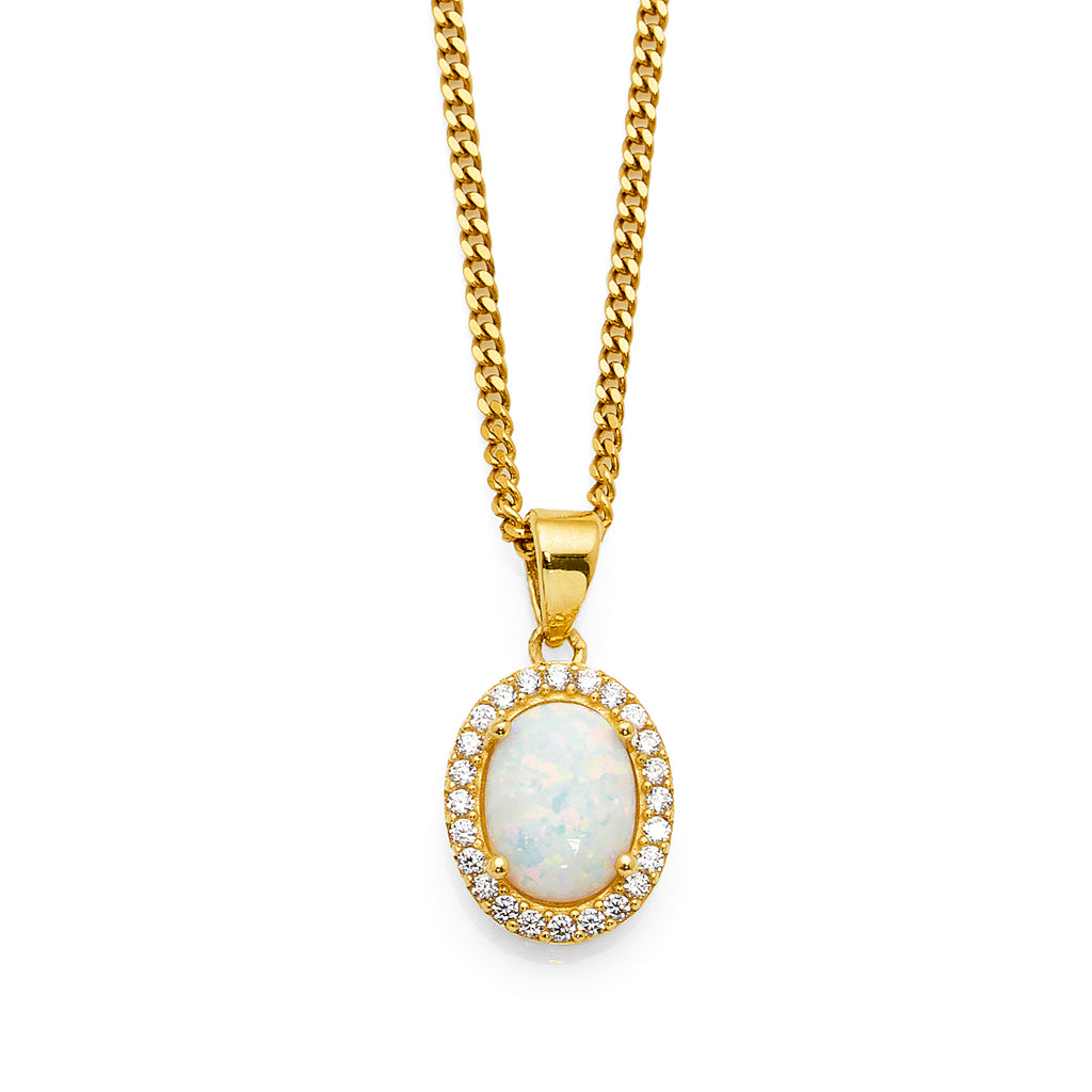 9ct Yellow Gold Cubic Zirconia & White Opal Look Pendant