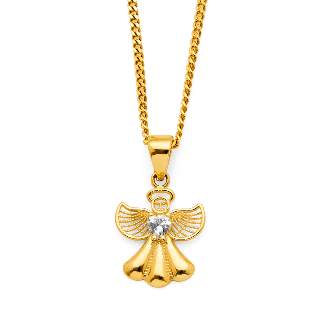 9ct Yellow Gold Cubic Zirconia Angel Pendant