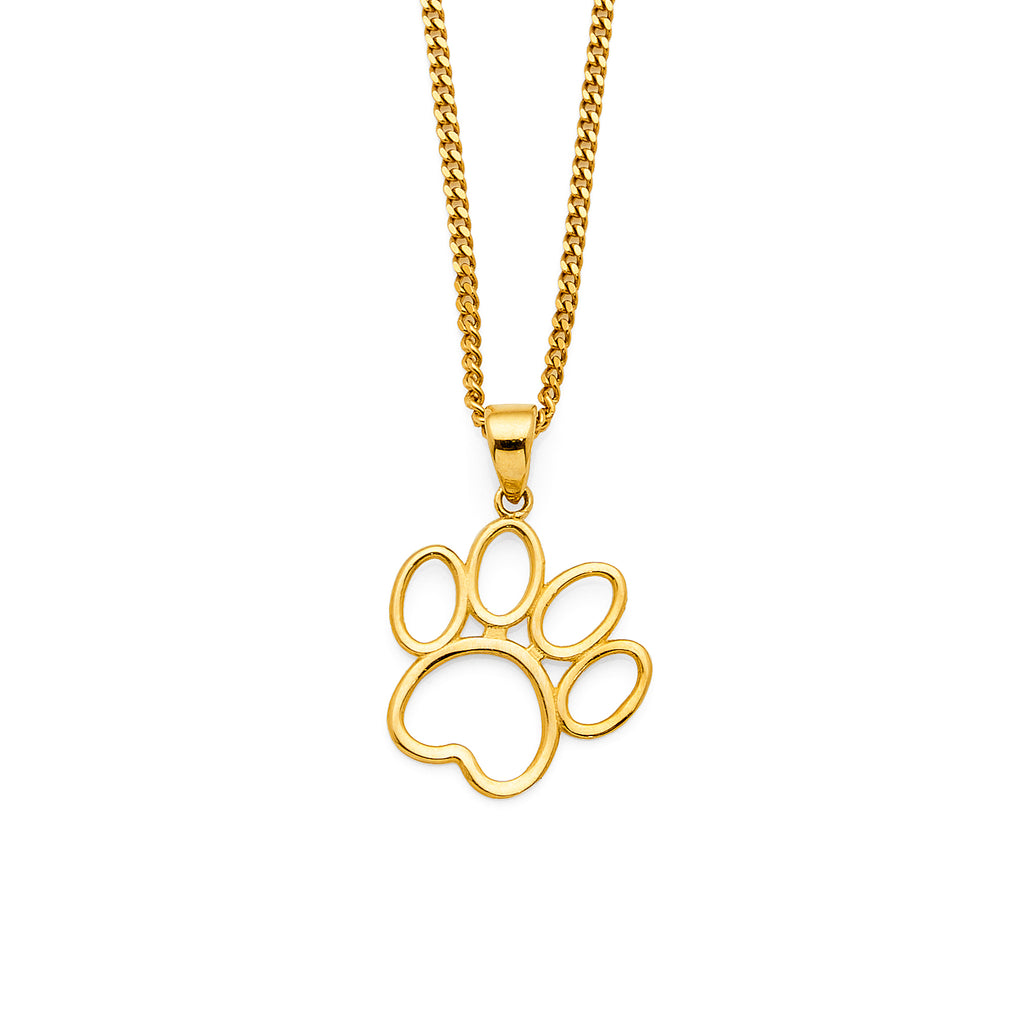 9ct Yellow Gold Open Paw Print Pendant