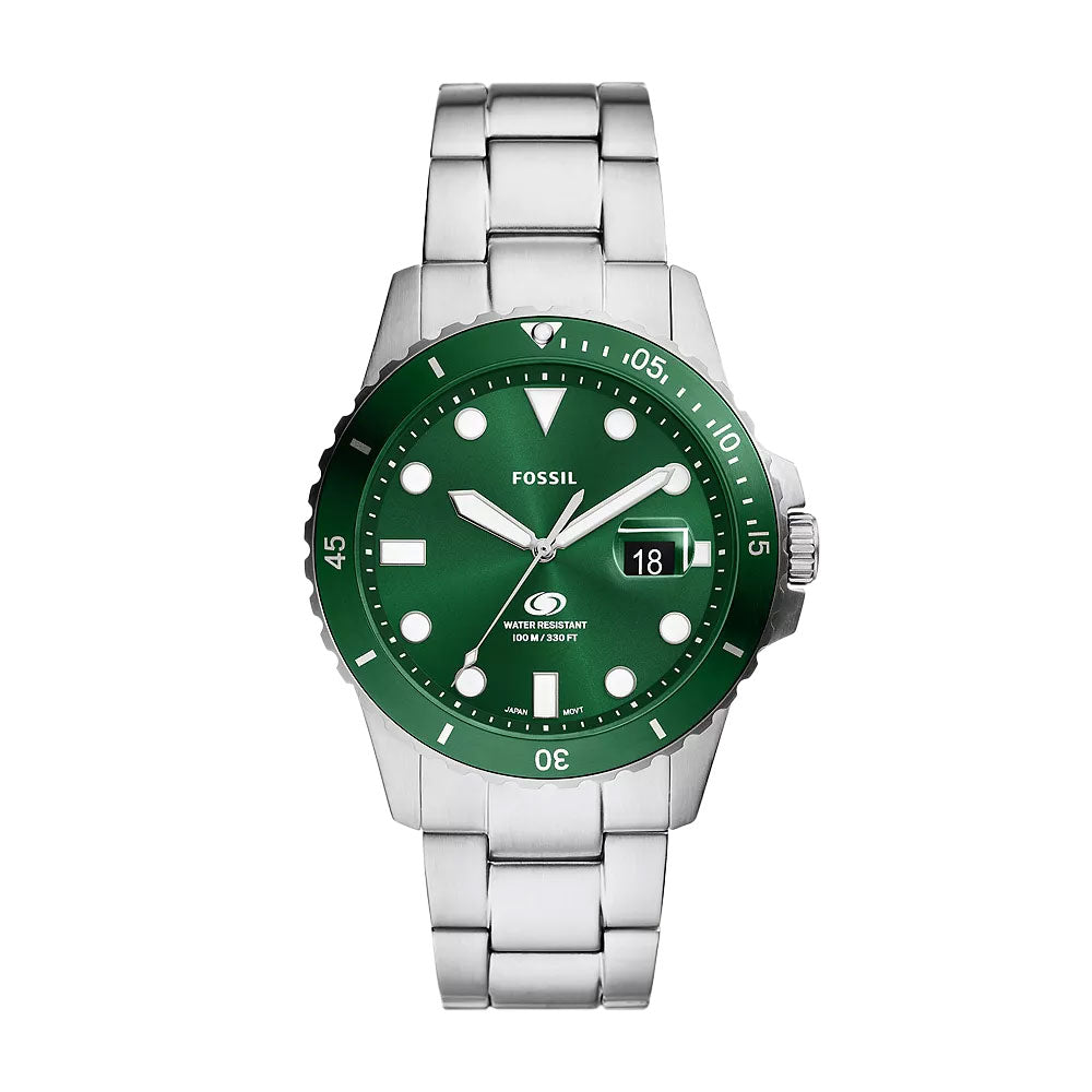 Fossil 'Blue Dive' Green Dial Stainless Steel Watch FS6033