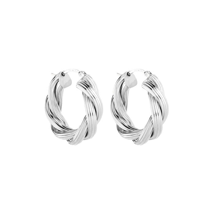Najo Glamour Sterling Silver Twisted Ridge 25mm Hoops E6995