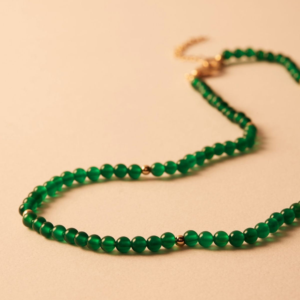 Najo Green Onyx & Gold Tone Bead Necklet N6999