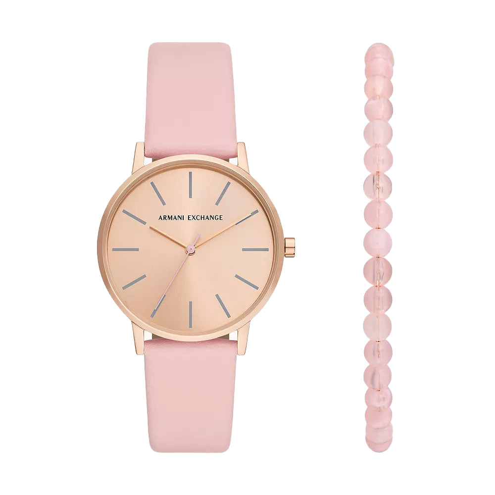 Armani Exchange 'Lola' Pink Leather Watch & Bracelet Set AX7