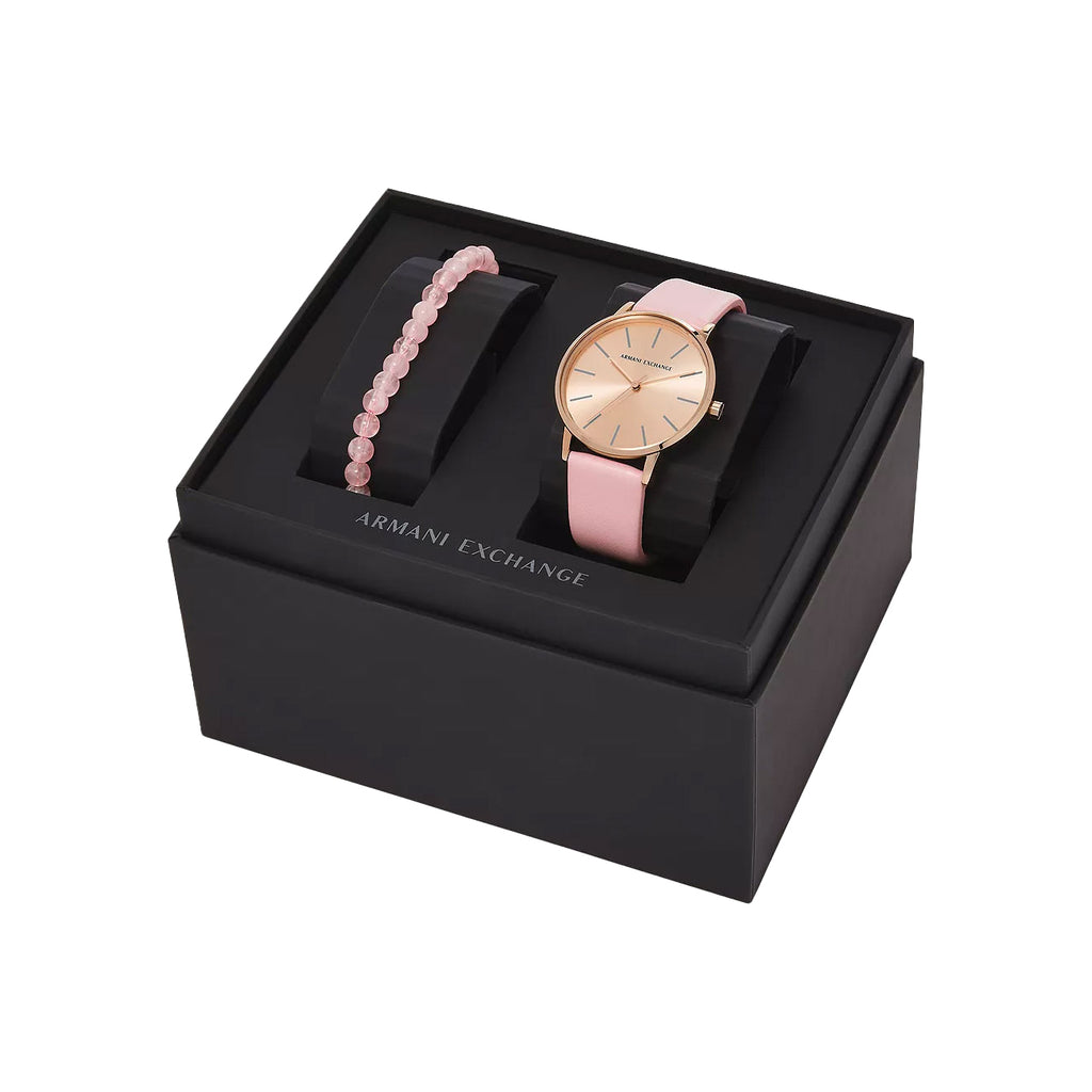 Armani Exchange 'Lola' Pink Leather Watch & Bracelet Set AX7