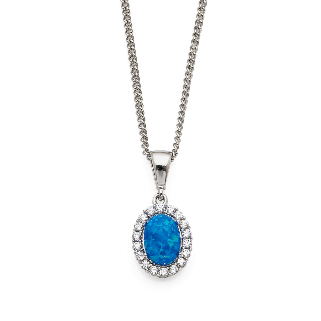 9ct White Gold Opal Look Cubic Zirconia Halo Pendant