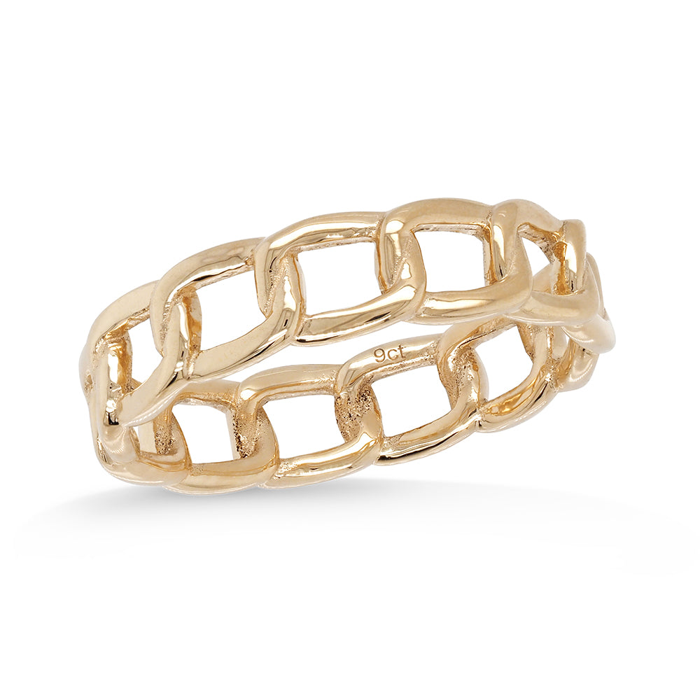 Von Treskow Luxe 9ct Yellow Gold Rigid Chain Ring FLR01Y