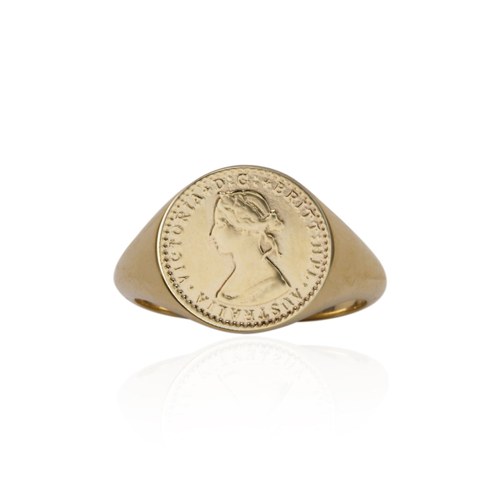 Von Treskow Luxe 9ct Yellow Gold Coin Signet Ring LUXR03