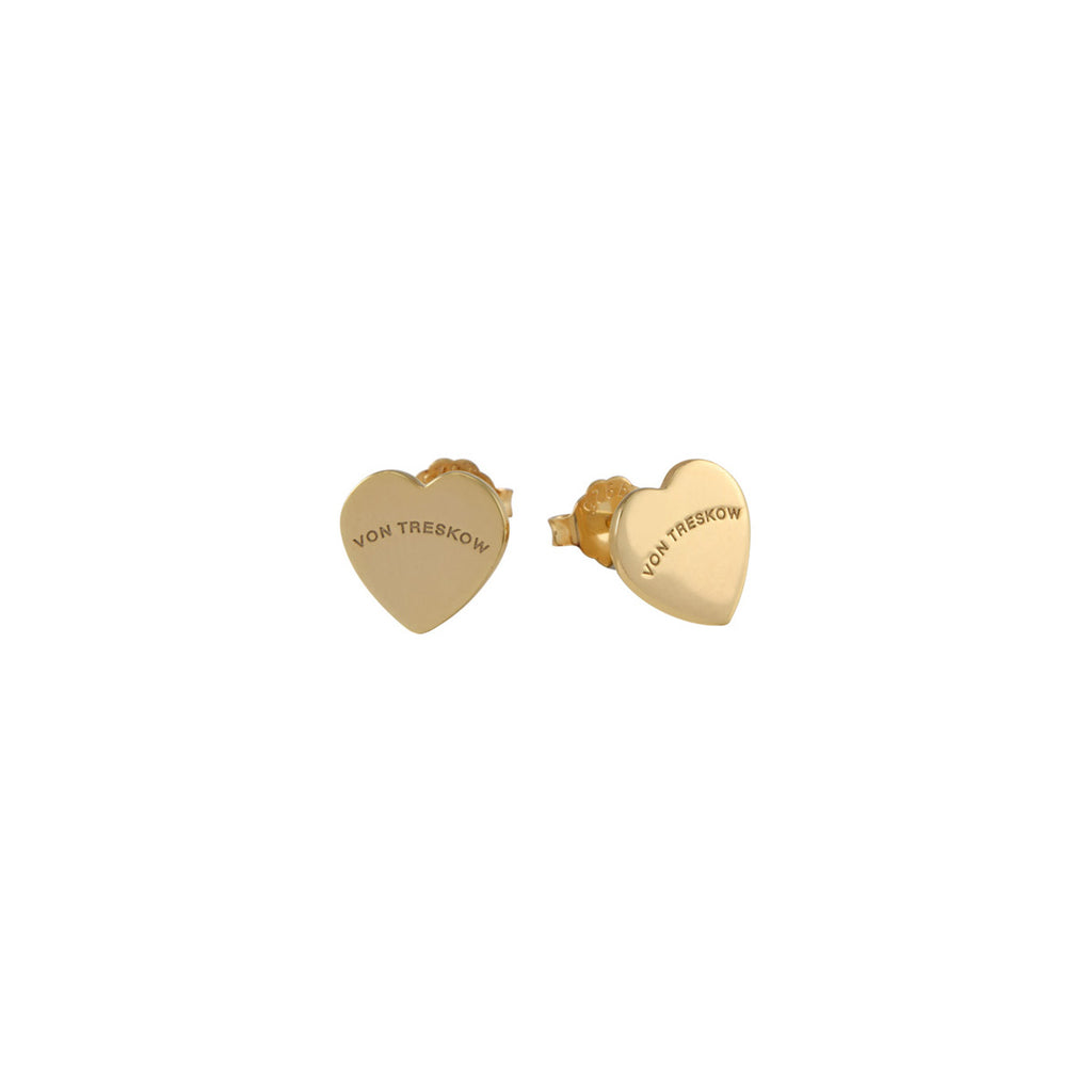 Von Treskow Logo Gold Tone Mini Flat Heart Studs FHS8-Y