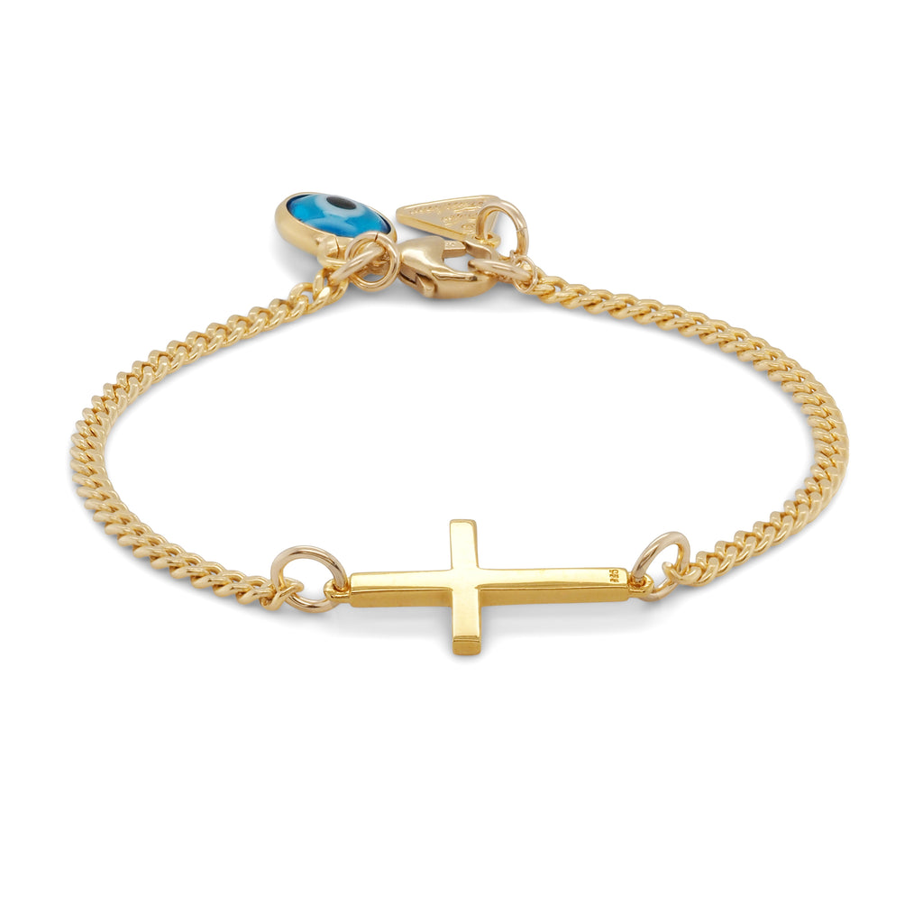 Von Treskow Gold Tone Cross & Evil Eye Curb Chain Bracelet I