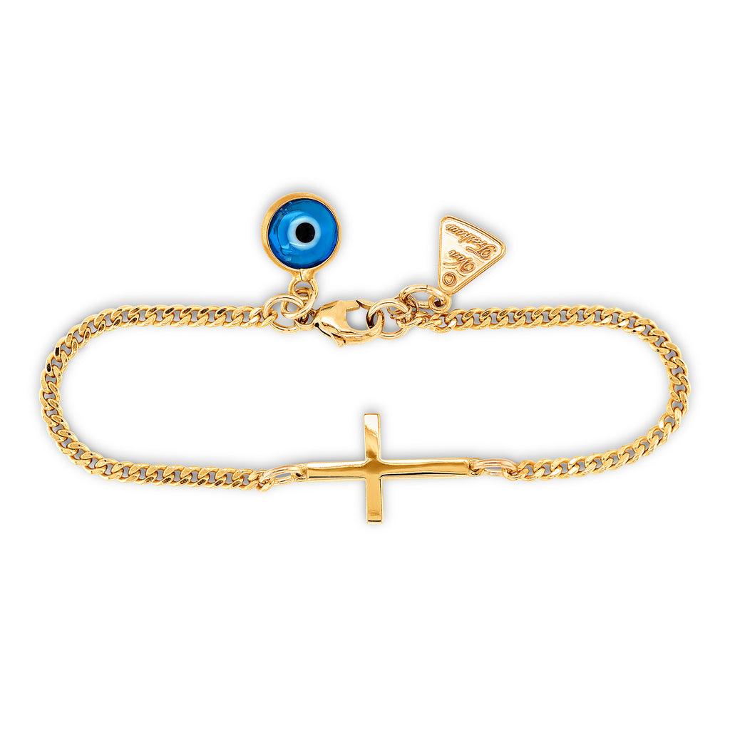 Von Treskow Gold Tone Cross & Evil Eye Curb Chain Bracelet I