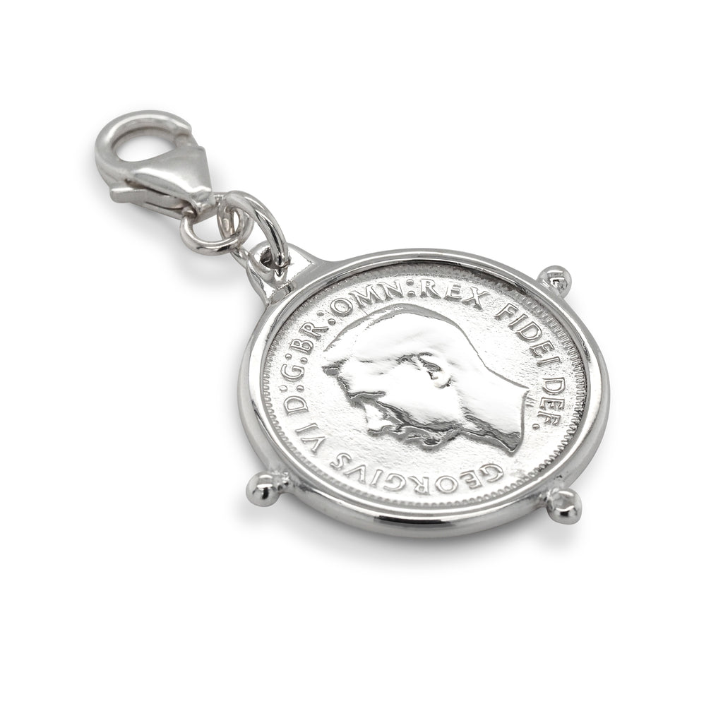 Von Treskow Sterling Silver Sixpence Coin Compass Charm VTC0