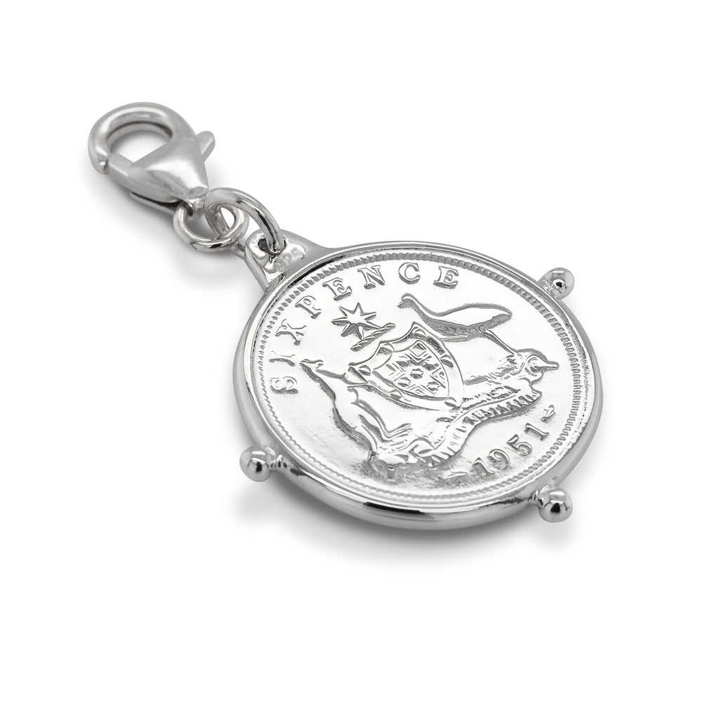 Von Treskow Sterling Silver Sixpence Coin Compass Charm VTC0