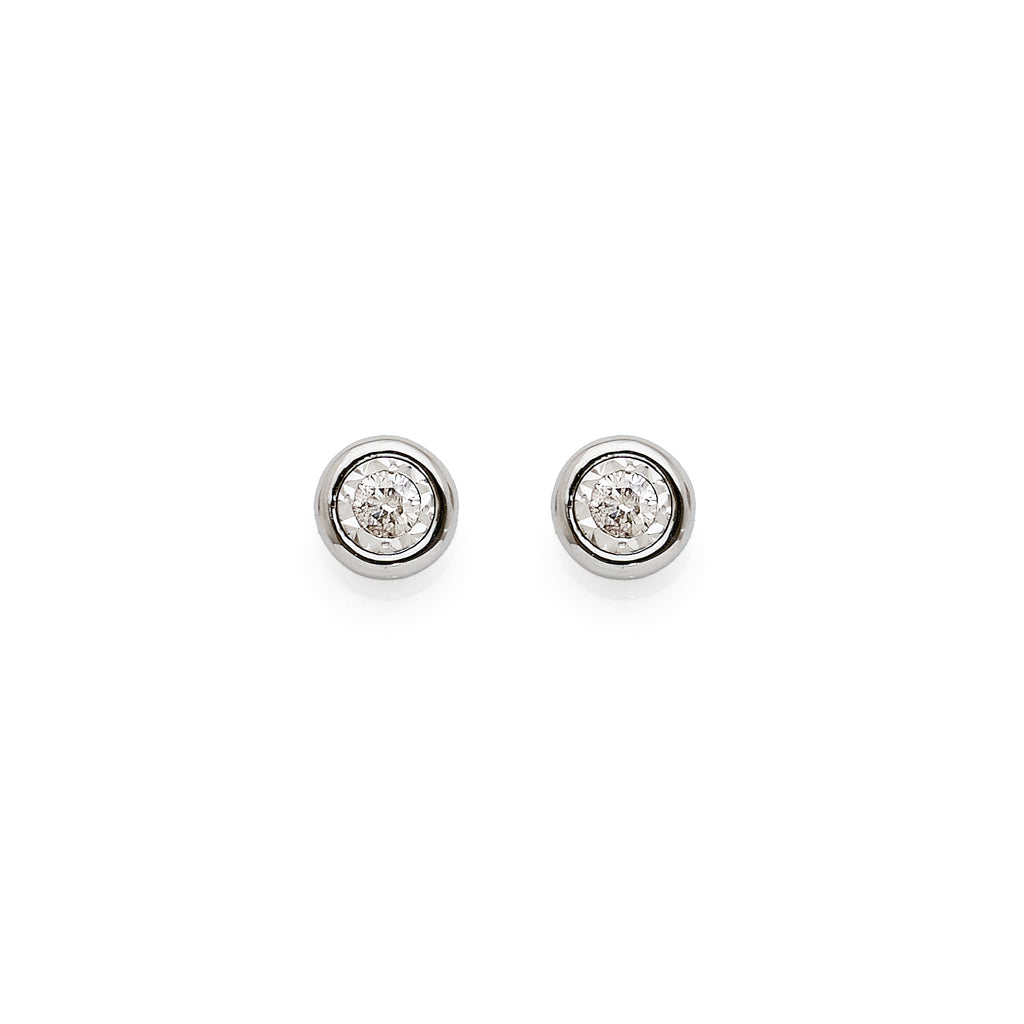 9ct White Gold Bezel Set Diamond Stud Earrings TDW 0.10CT