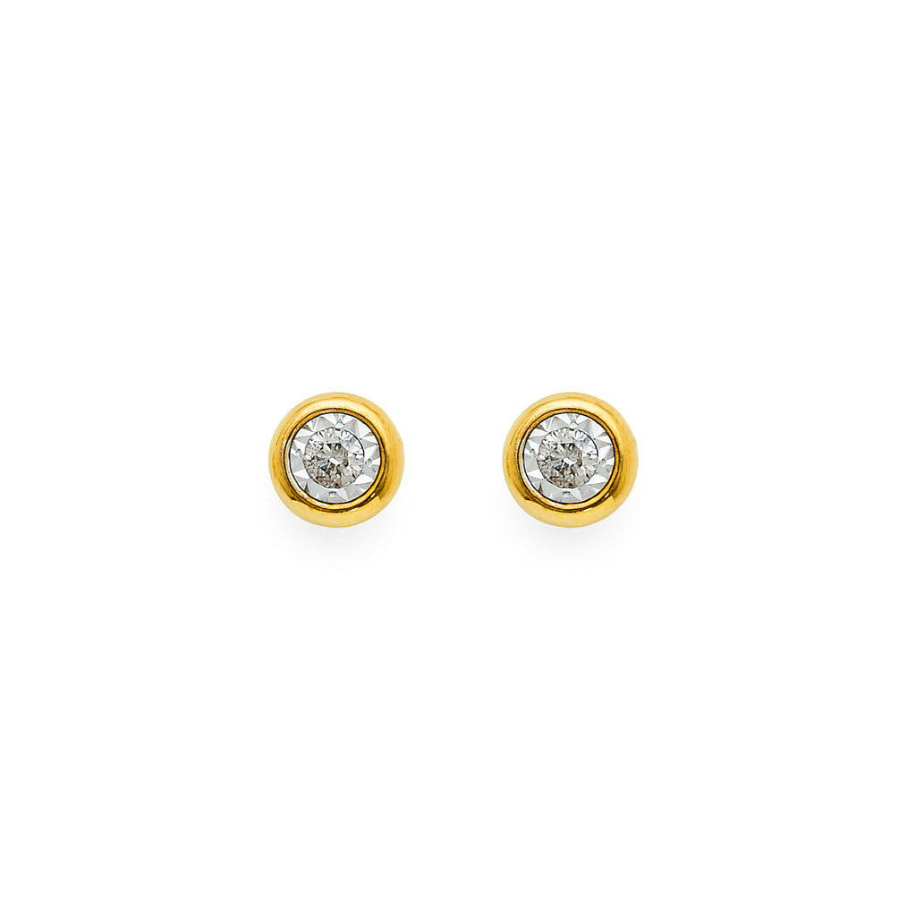 9ct Yellow Gold Bezel Set Diamond Stud Earrings TDW 0.10CT