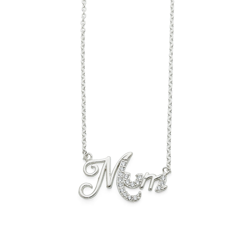 Sterling Silver Cubic Zirconia 'Mum' Cable Chain Necklet