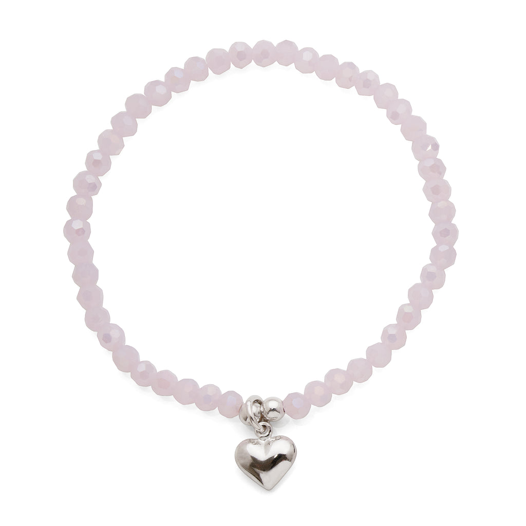 Pink Opaque Faceted Crystal Sterling Silver Heart Stretch Br