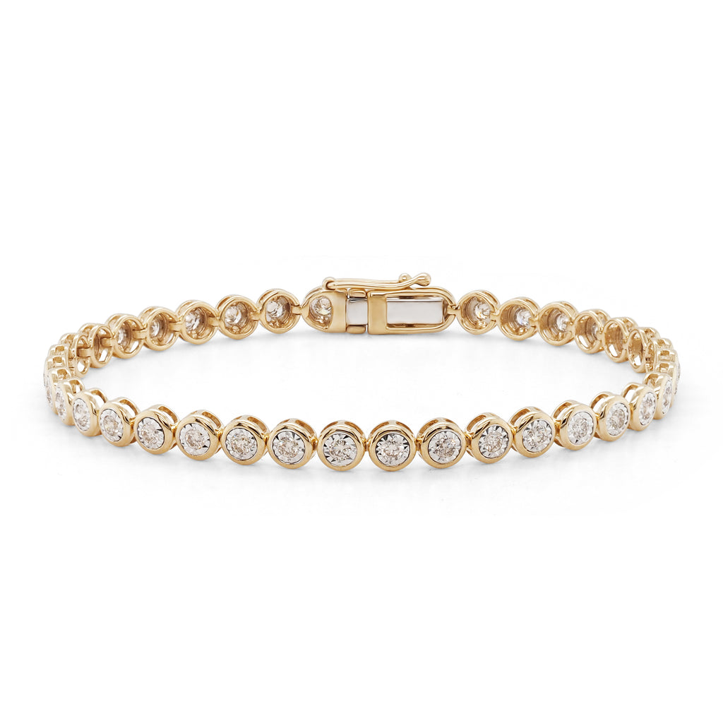 9ct Yellow Gold Diamond 18cm Tennis Bracelet TDW 1.57CT