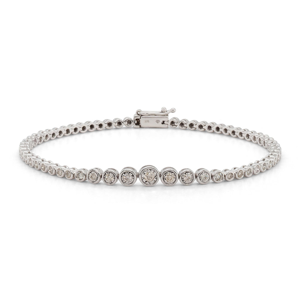 9ct White Gold Diamond Illusion Set Tennis Bracelet TDW 0.95