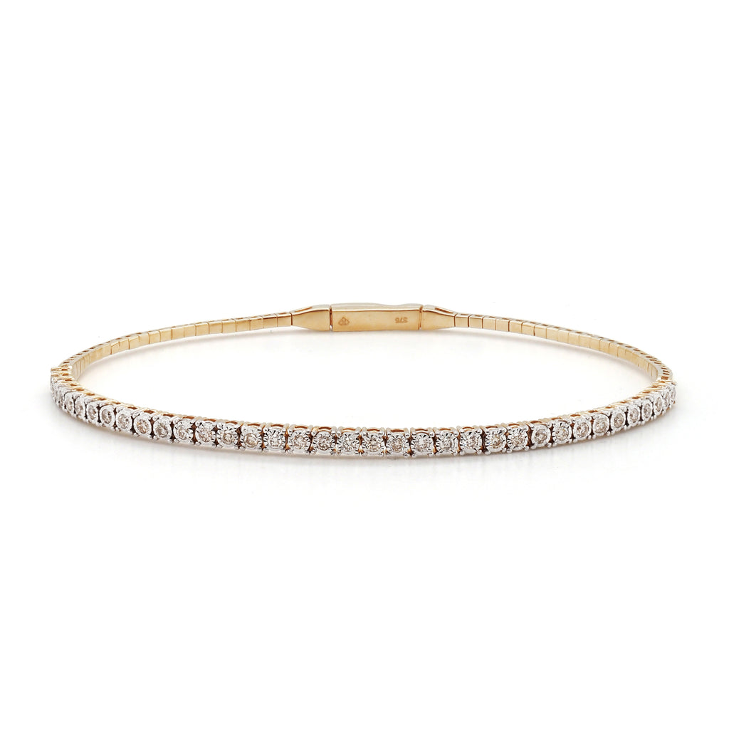 9ct Yellow Gold Diamond Flexible Oval Bangle TDW 0.50CT