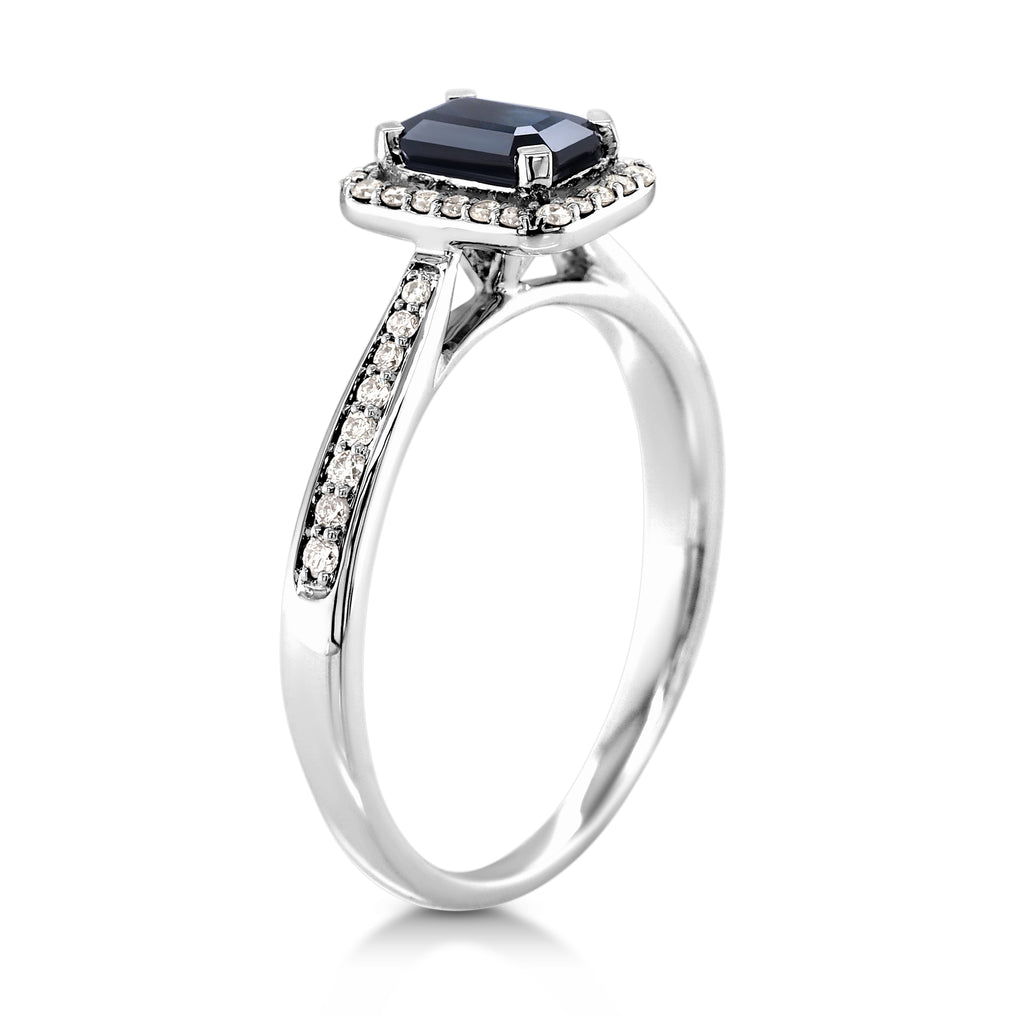 9ct White Gold Sapphire & Diamond Halo Ring TDW 0.17CT