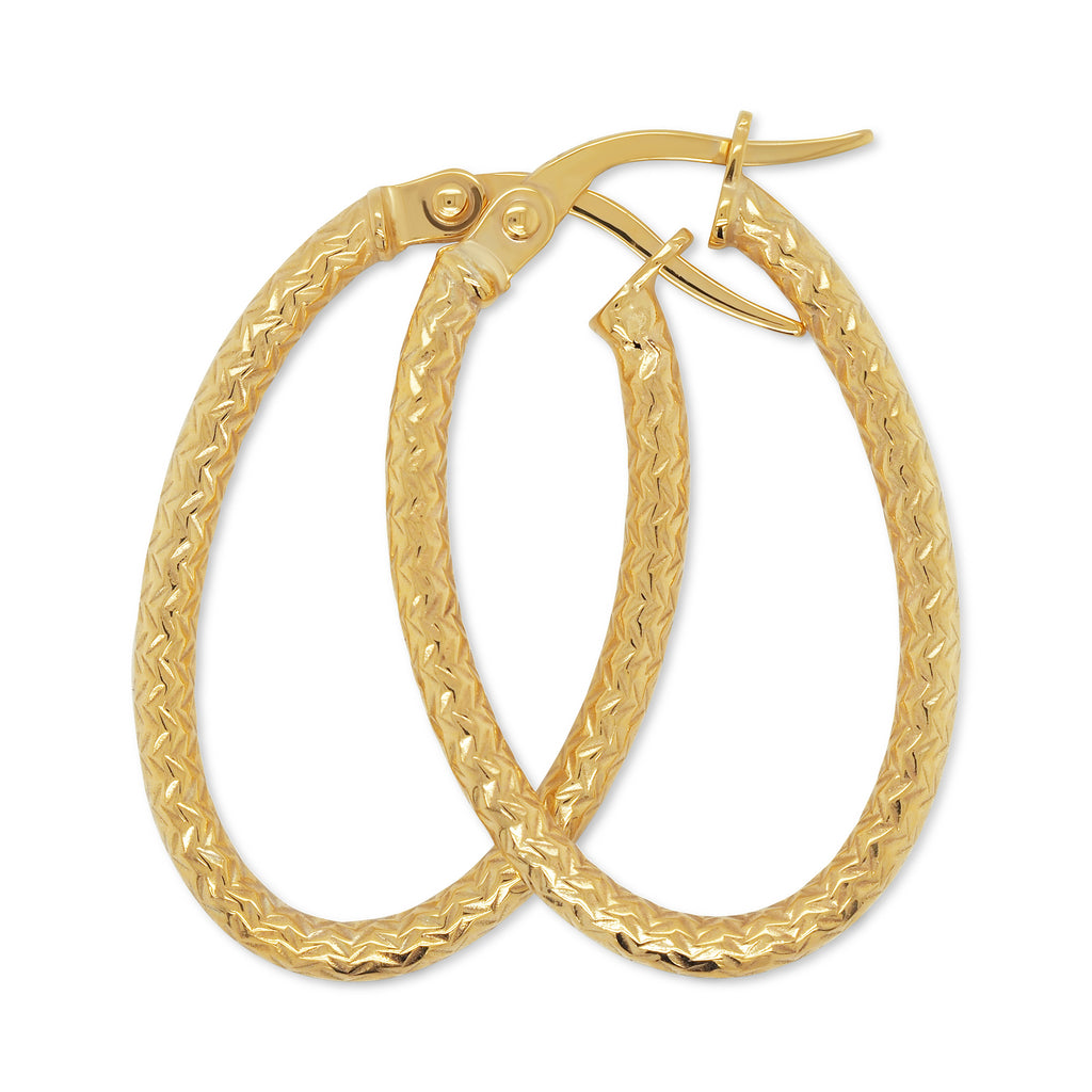 9ct Yellow Gold Patterned 23mm Oval Hoop Earrings