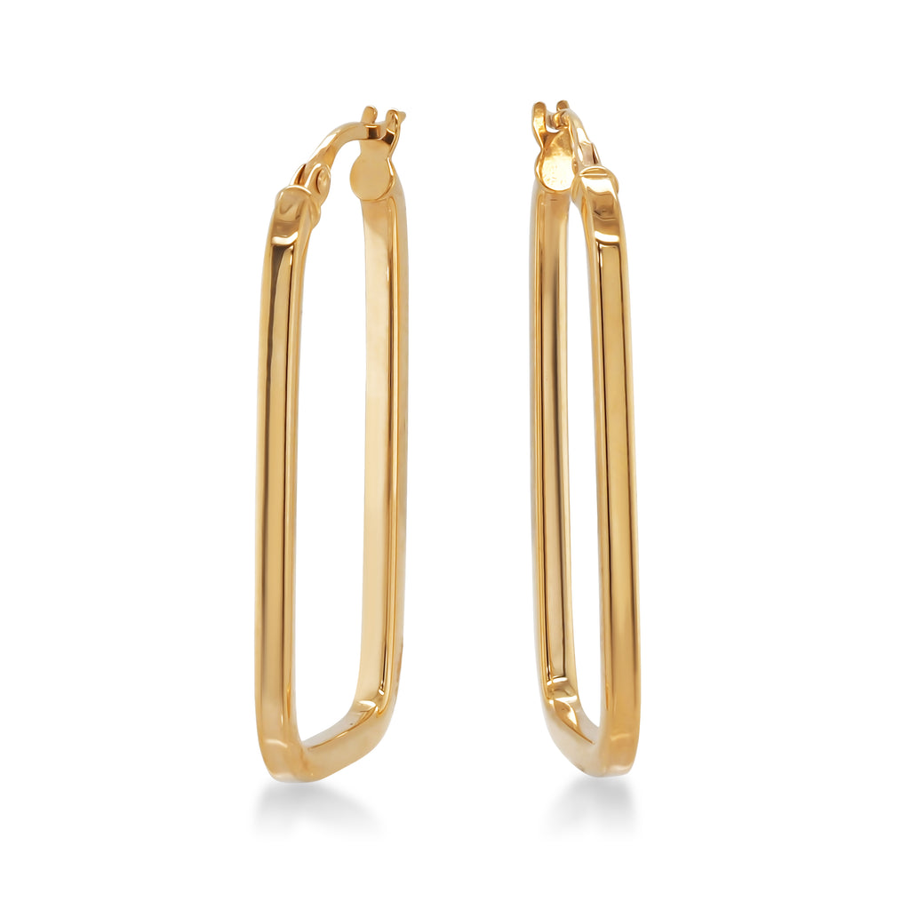 9ct Yellow Gold 30mm Rectangle Hoop Earrings