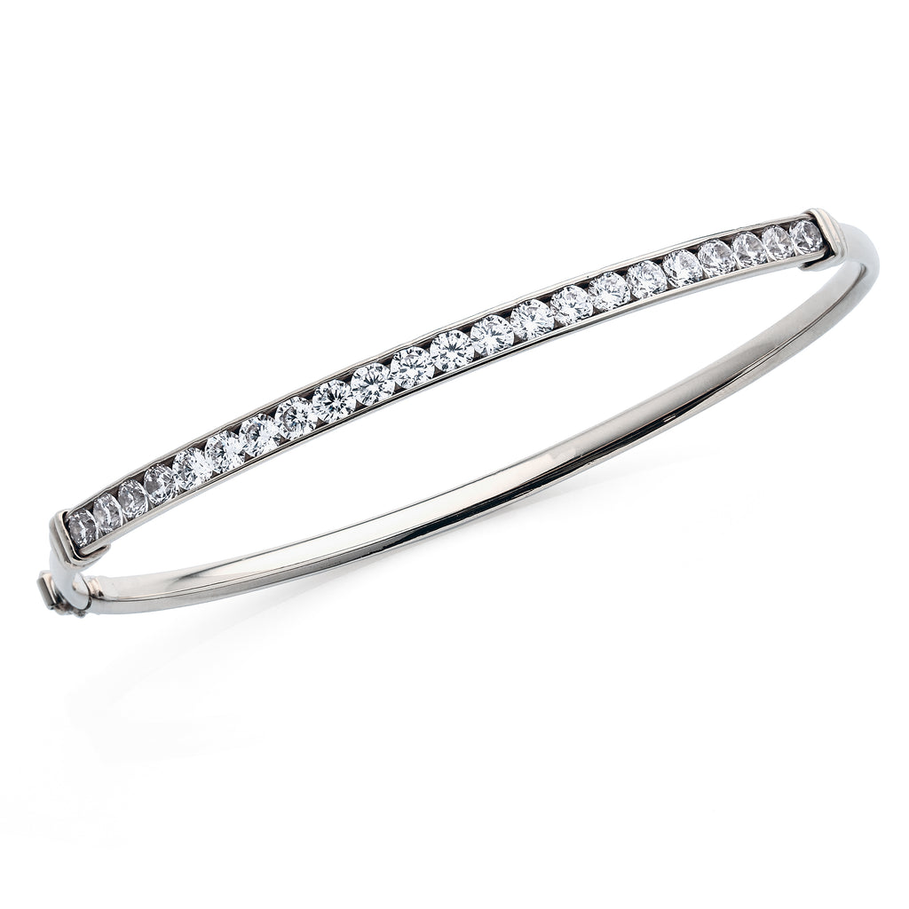 9ct White Gold Cubic Zirconia Channel Set Flex Hinged Bangle