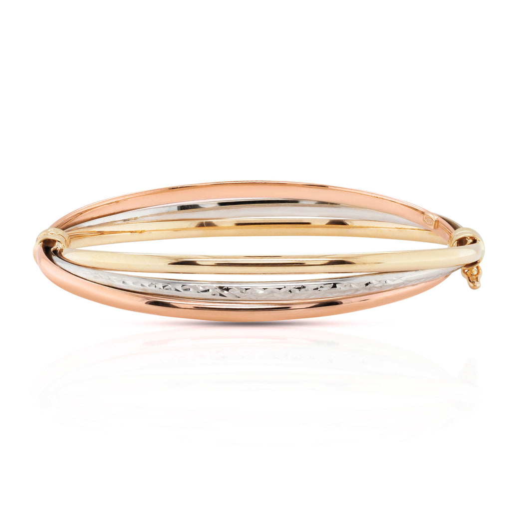 9ct 3-Tone Gold Oval Hinged Crossover Bangle