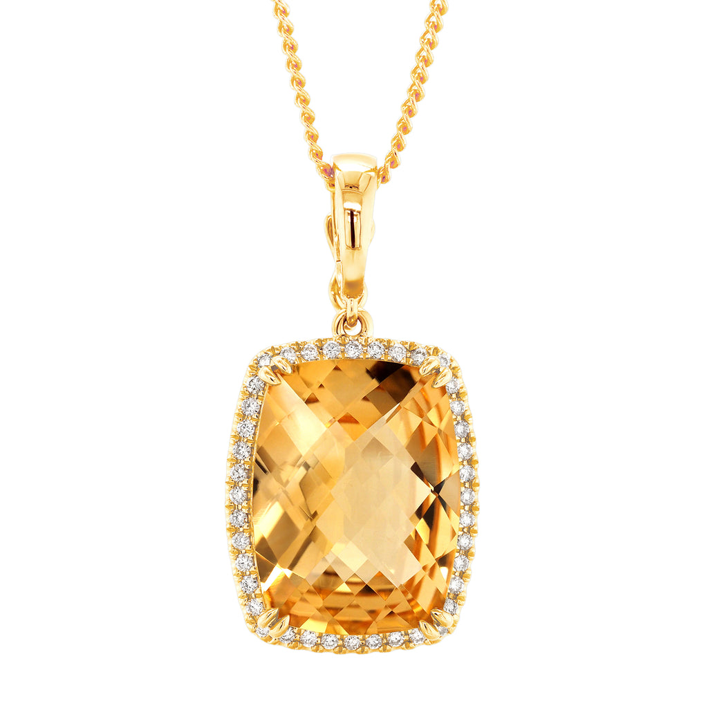 9ct Yellow Gold Criss Cut Citrine & Diamond Halo Enhancer TD