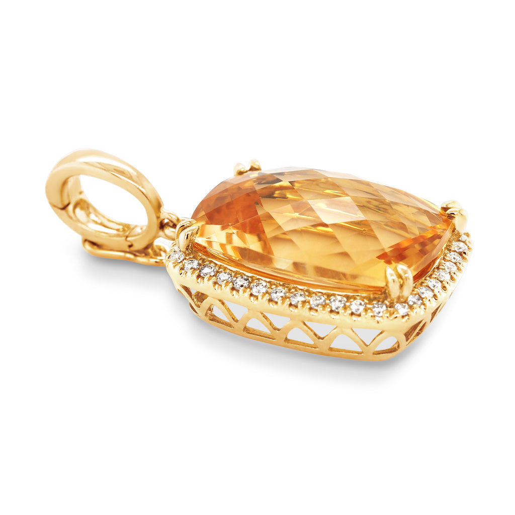 9ct Yellow Gold Criss Cut Citrine & Diamond Halo Enhancer TD