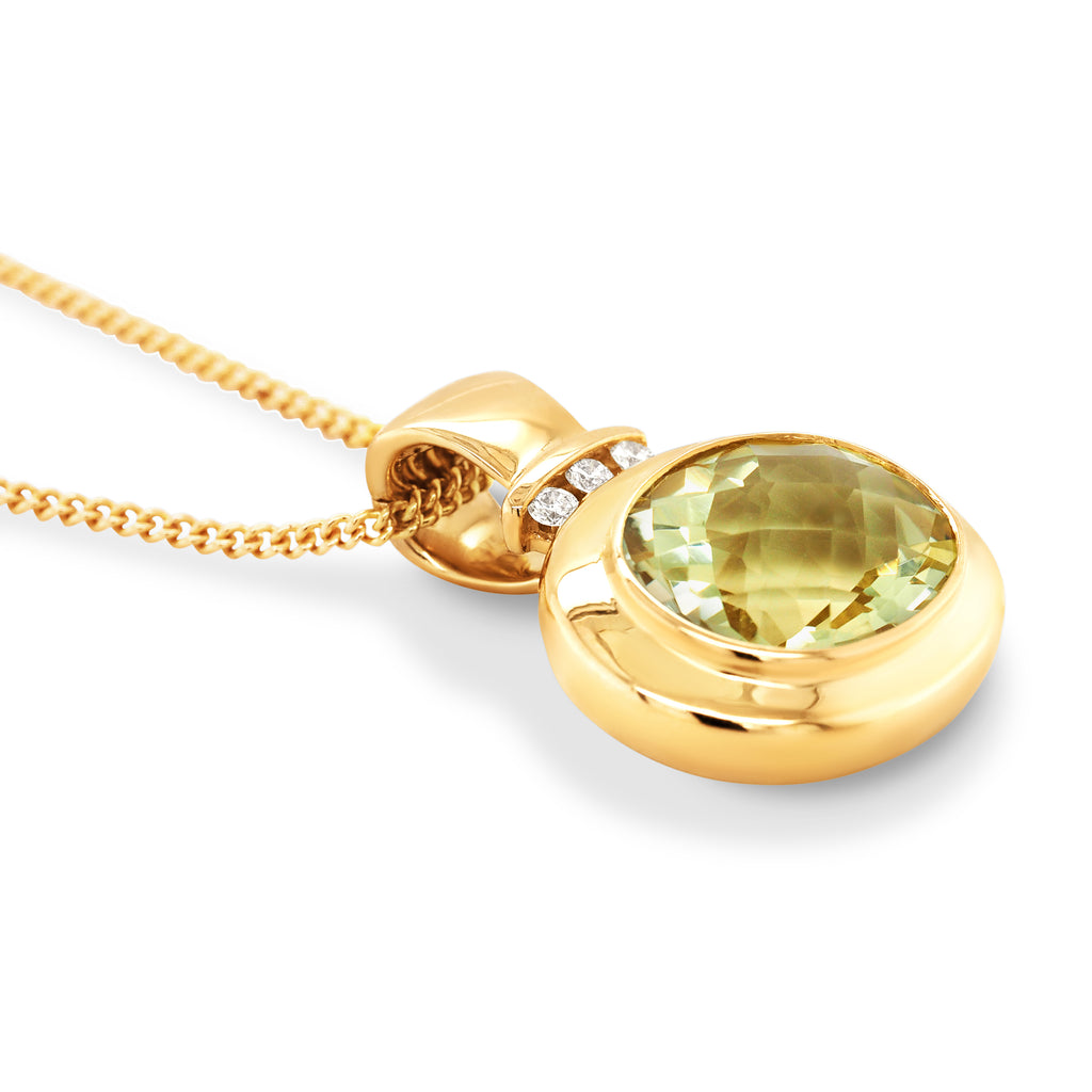 9ct Yellow Gold Oval Lemon Quartz & Diamond Enhancer Pendant