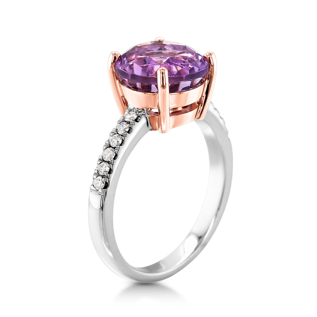 9ct Rose & White Gold Amethyst & Diamond Ring TDW 0.17CT