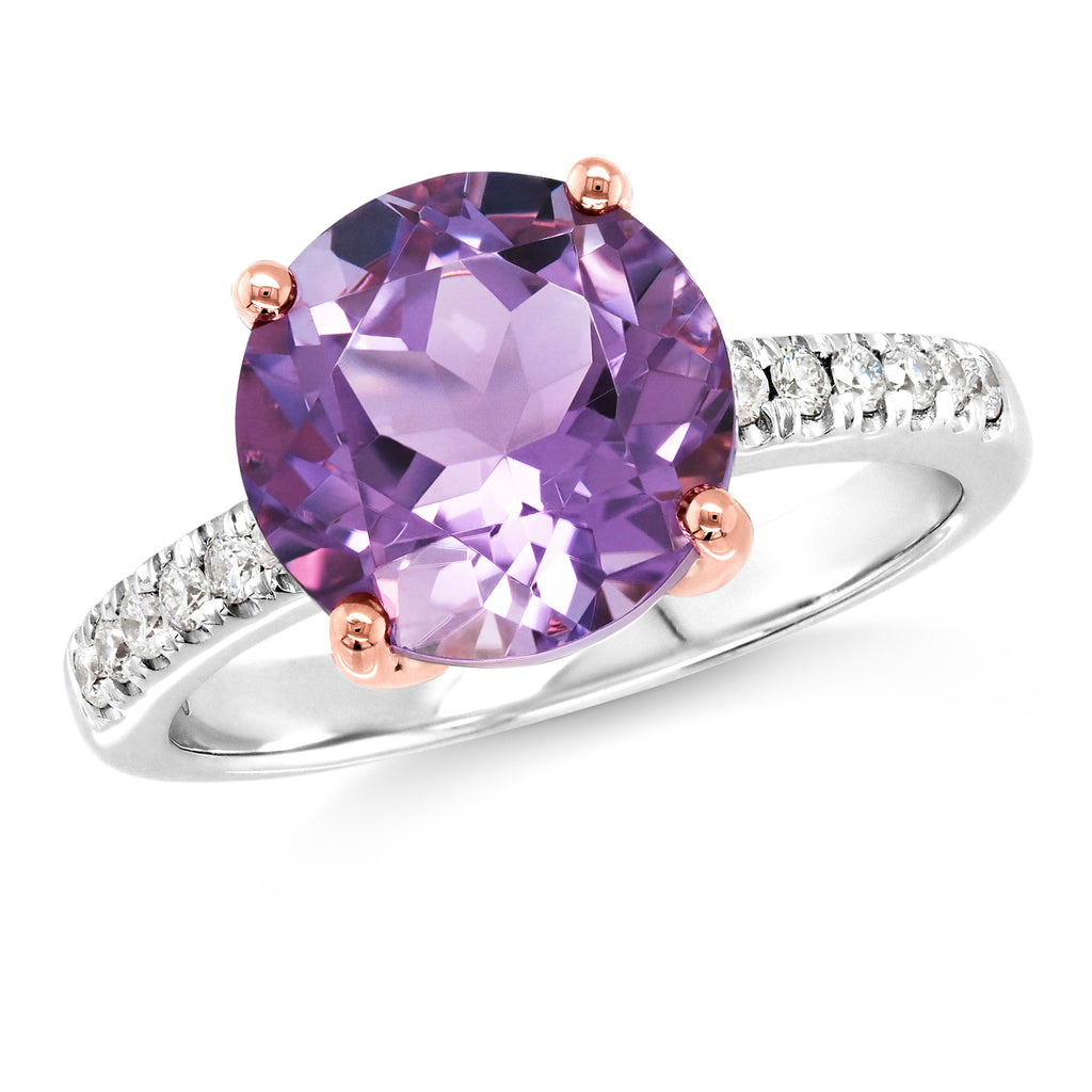 9ct Rose & White Gold Amethyst & Diamond Ring TDW 0.17CT